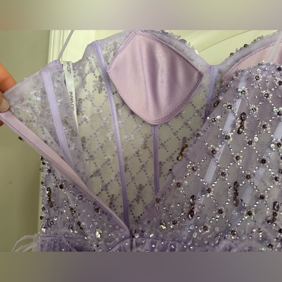 Jovani Beaded High Slit Feather Dress JO07591 - Picture 9 of 11